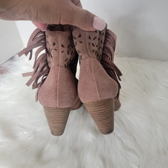 JESSICA Simpson Orlina Camel Split leather Fringe bootie sz 6.5 - Picture 6 of 11